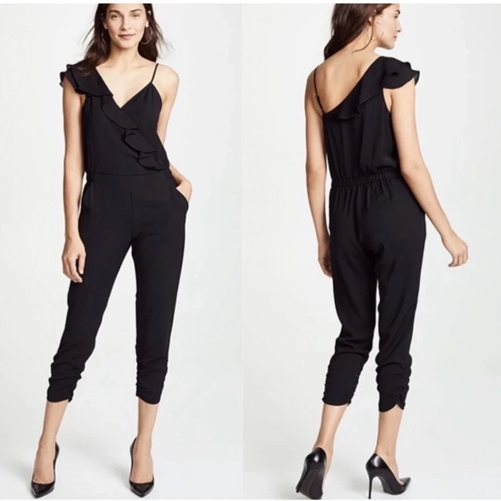 Parker Addison Black Asymmetrical‎ Ruffle Jumpsuit Silk Blend Size 6